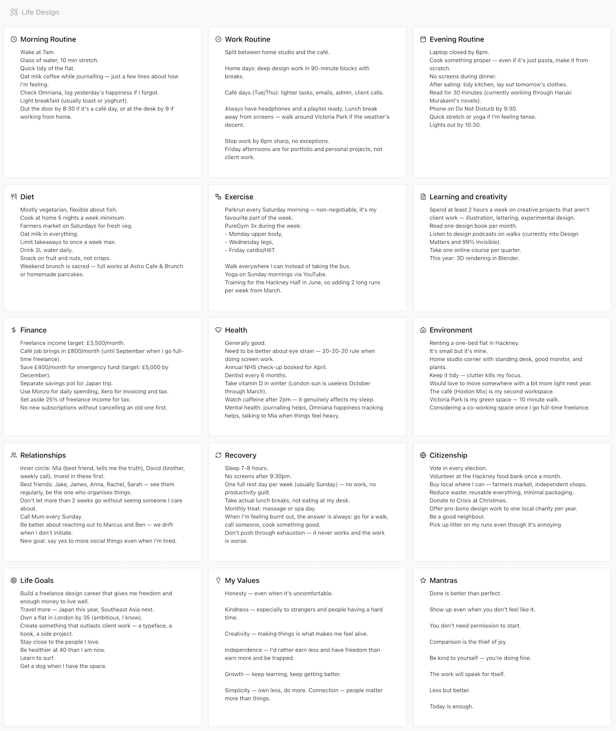 Life design and goal setting tool