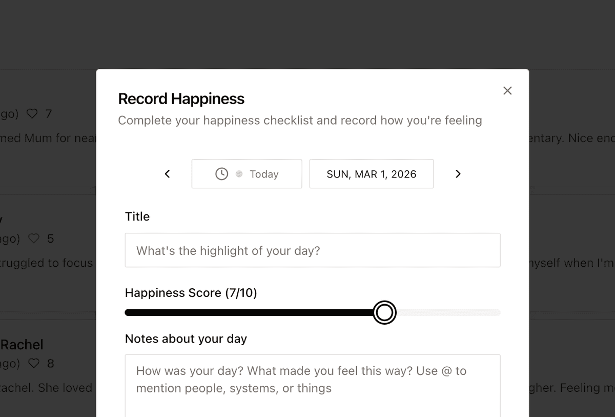 Daily happiness recording interface